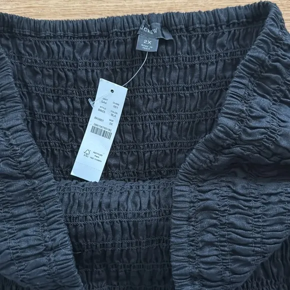 J. Crew Womens Strapless Smocked Linen Dress 2X Black Plus Strapless Summer New