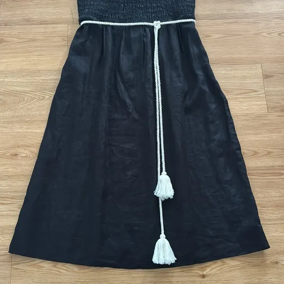 J. Crew Womens Strapless Smocked Linen Dress 2X Black Plus Strapless Summer New