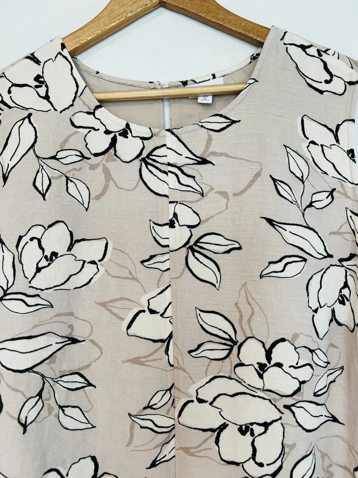 J. JILL Floral Linen Tan Dress Sz 2X Sleeveless Shift Tunic Lined Boho