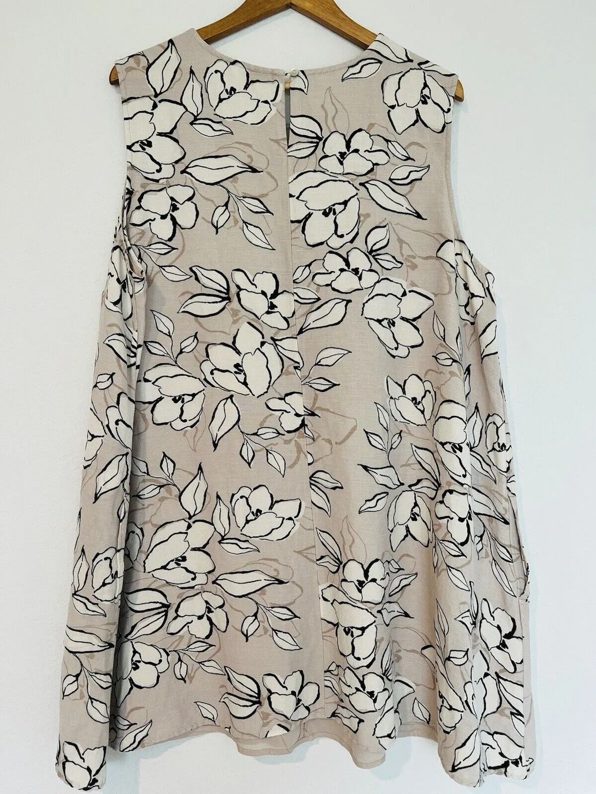 J. JILL Floral Linen Tan Dress Sz 2X Sleeveless Shift Tunic Lined Boho