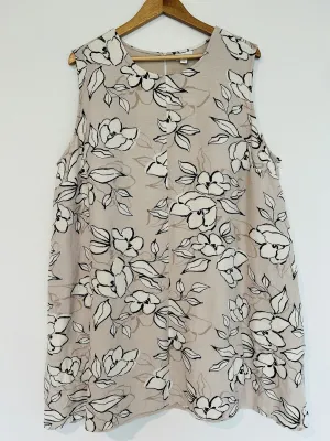 J. JILL Floral Linen Tan Dress Sz 2X Sleeveless Shift Tunic Lined Boho
