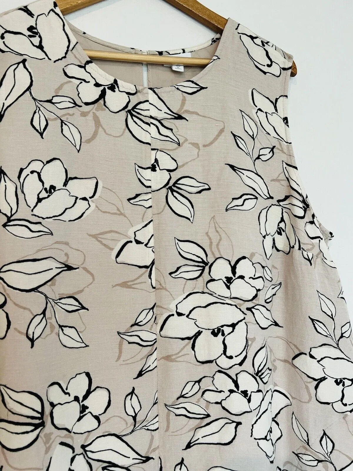 J. JILL Floral Linen Tan Dress Sz 2X Sleeveless Shift Tunic Lined Boho