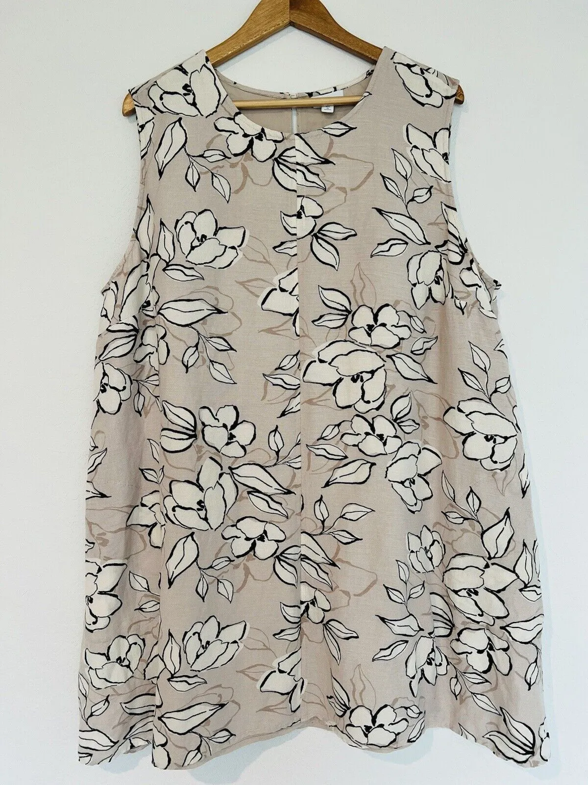 J. JILL Floral Linen Tan Dress Sz 2X Sleeveless Shift Tunic Lined Boho