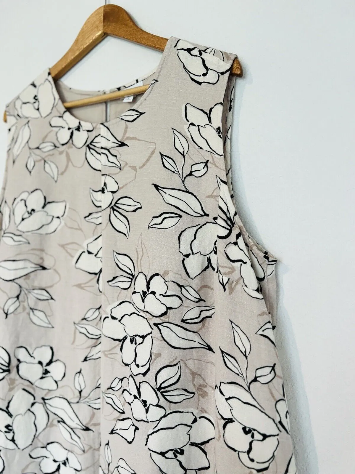 J. JILL Floral Linen Tan Dress Sz 2X Sleeveless Shift Tunic Lined Boho