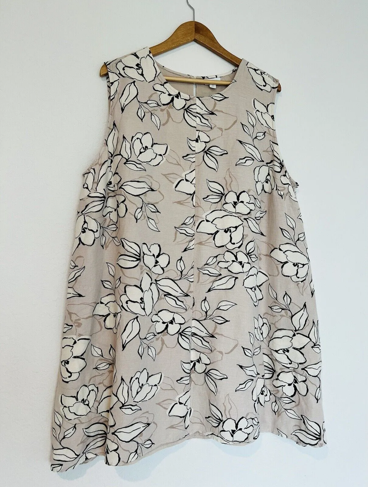 J. JILL Floral Linen Tan Dress Sz 2X Sleeveless Shift Tunic Lined Boho