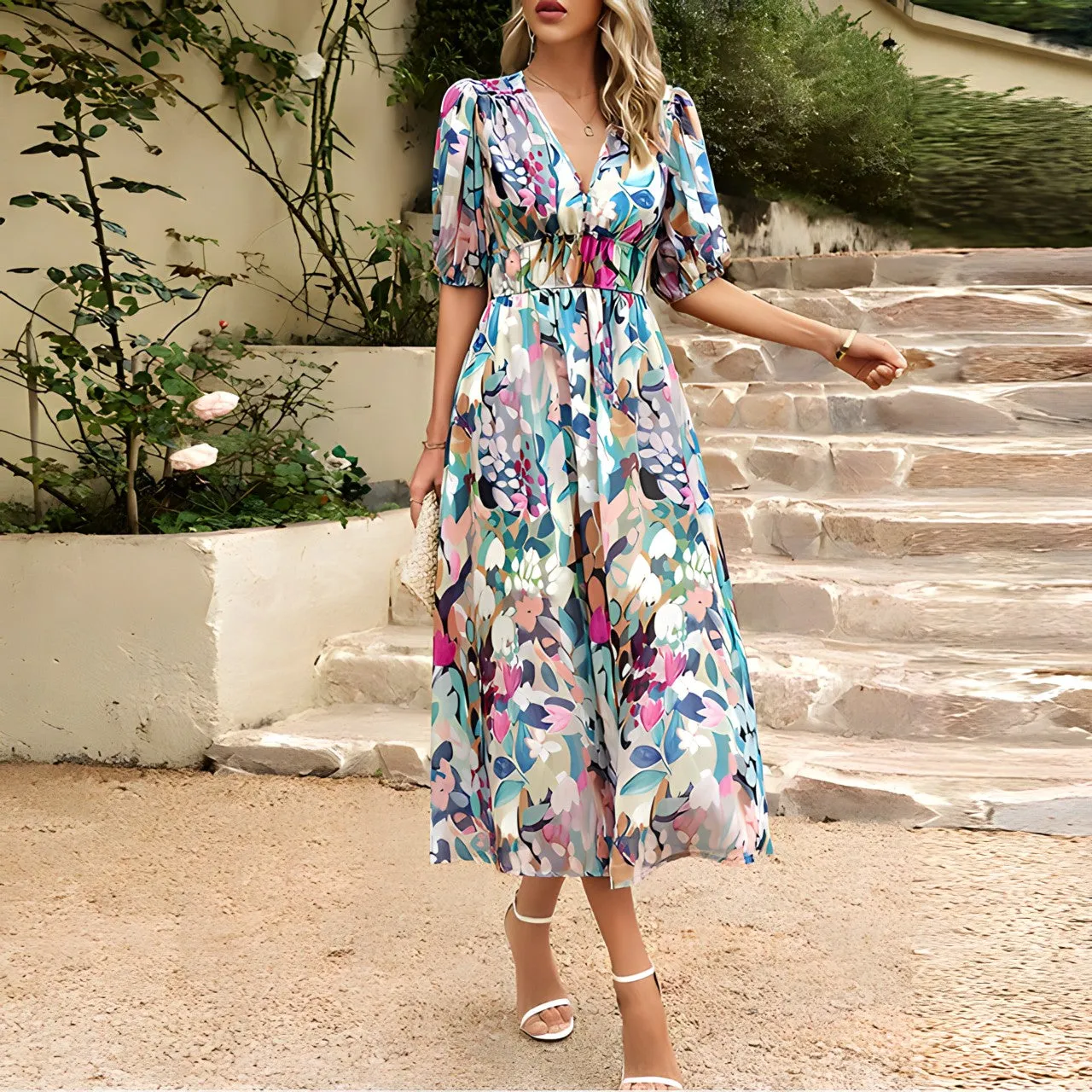 Jenny - Midi Dress with V-Neck