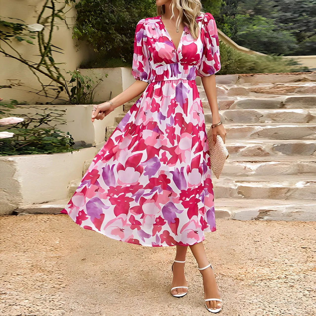 Jenny - Midi Dress with V-Neck