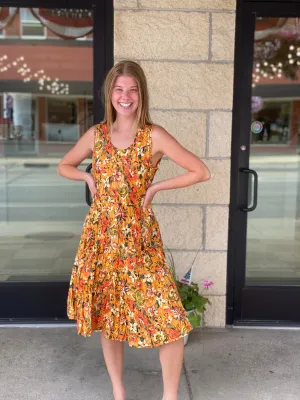 Joy Crinkle Dress - Orange Floral