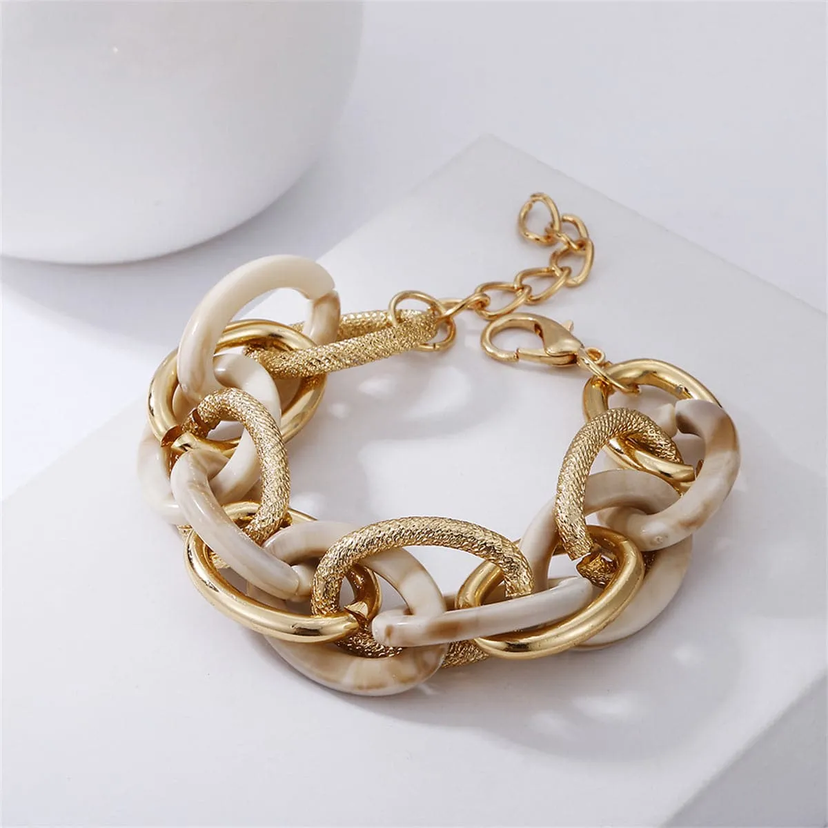 Khaki Acrylic & 18K Gold-Plated Chain Bracelet