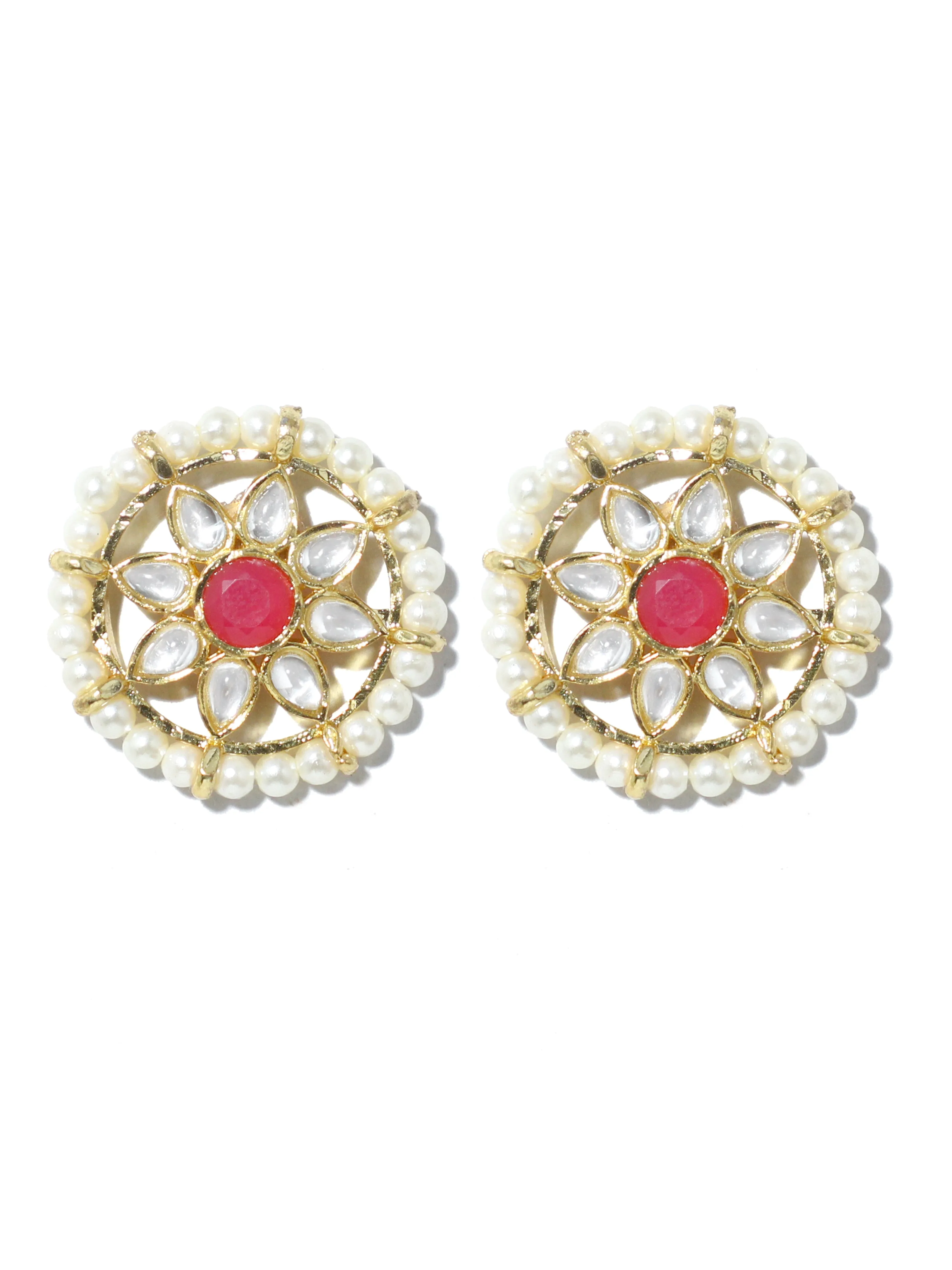 Kundan Stud Earrings with Red Stones