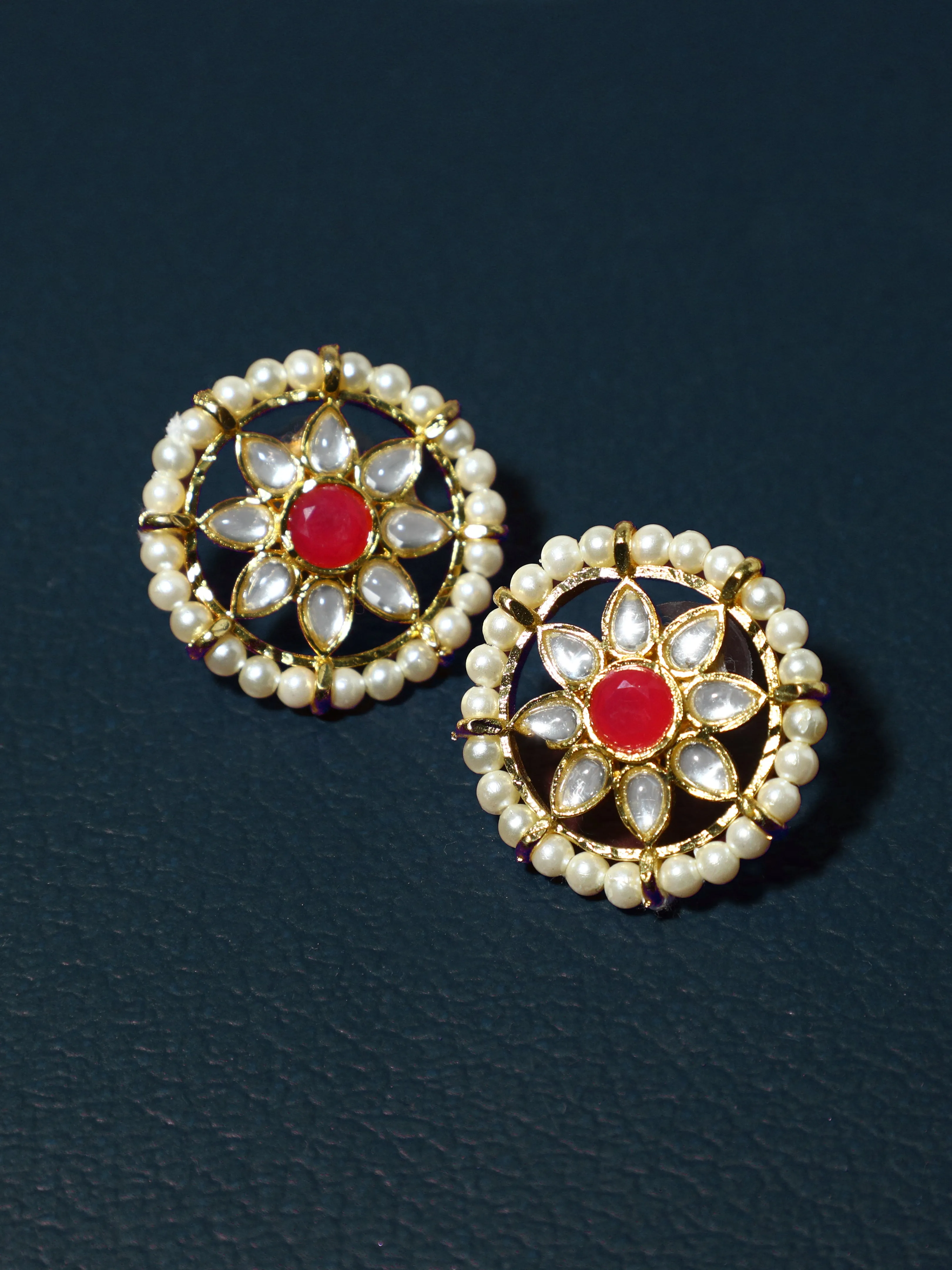 Kundan Stud Earrings with Red Stones