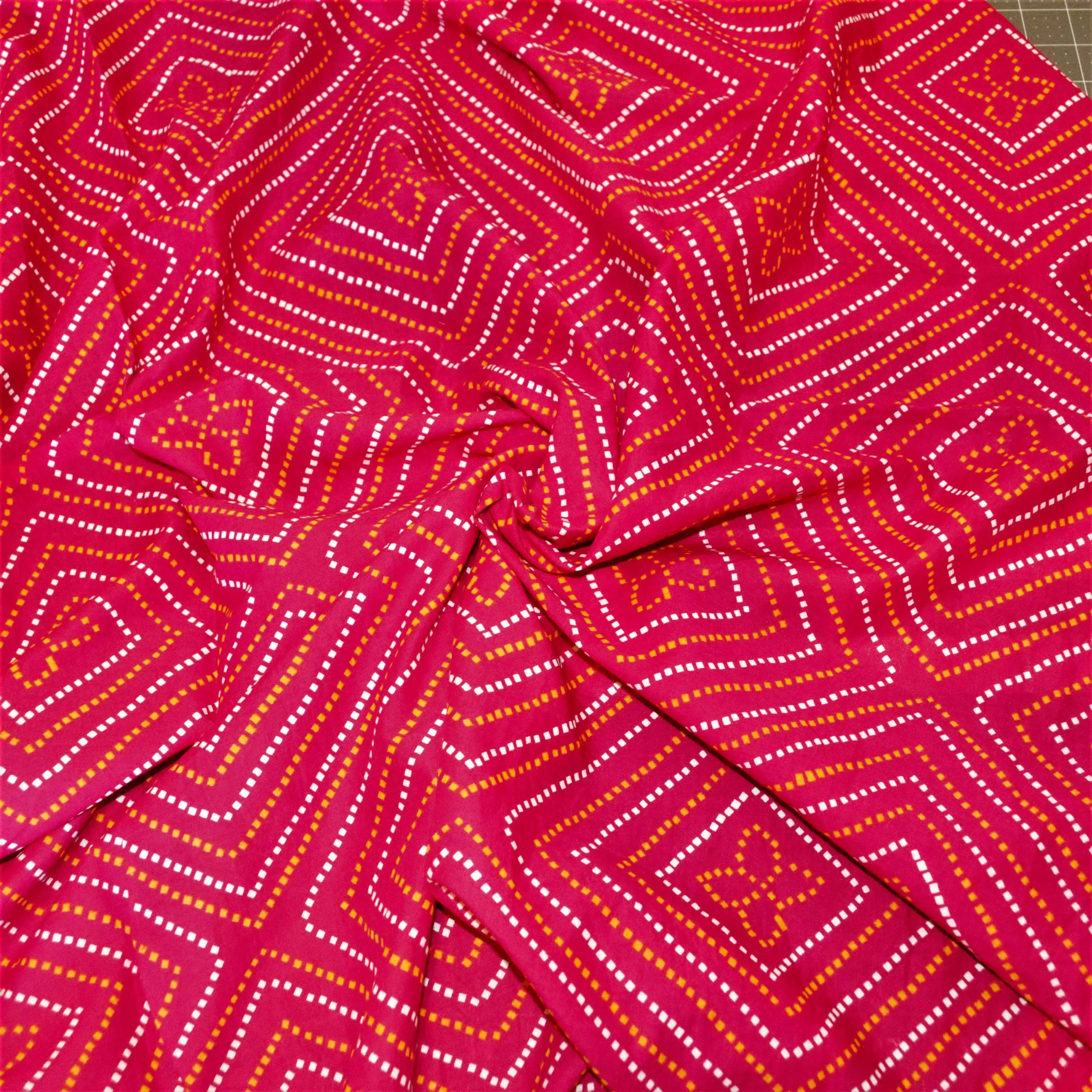 Large Diamonds of Orange & White on Red