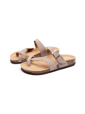 Latte Buckle-Accent Suede Upper Sandal