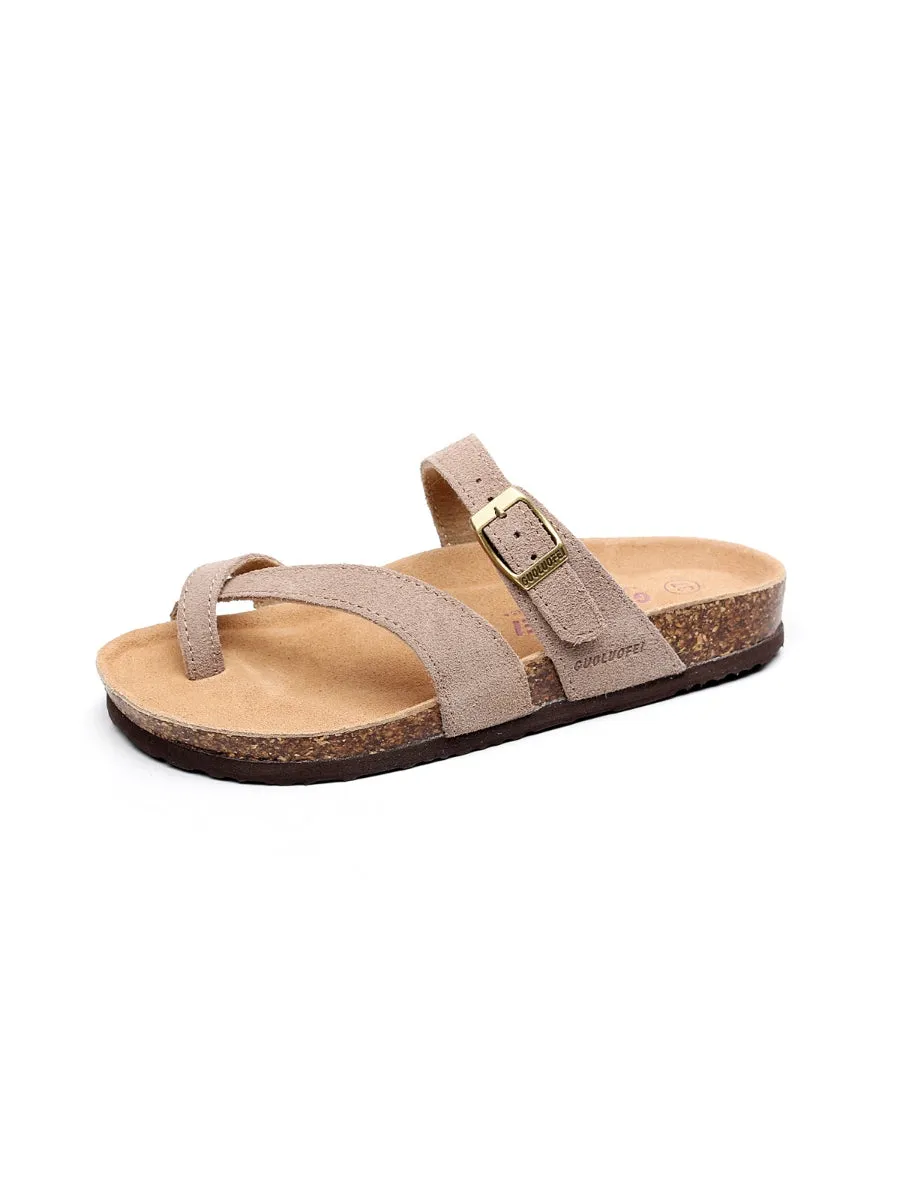 Latte Buckle-Accent Suede Upper Sandal