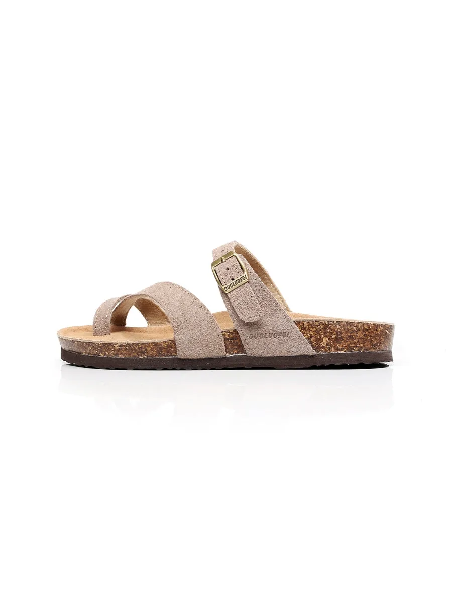 Latte Buckle-Accent Suede Upper Sandal