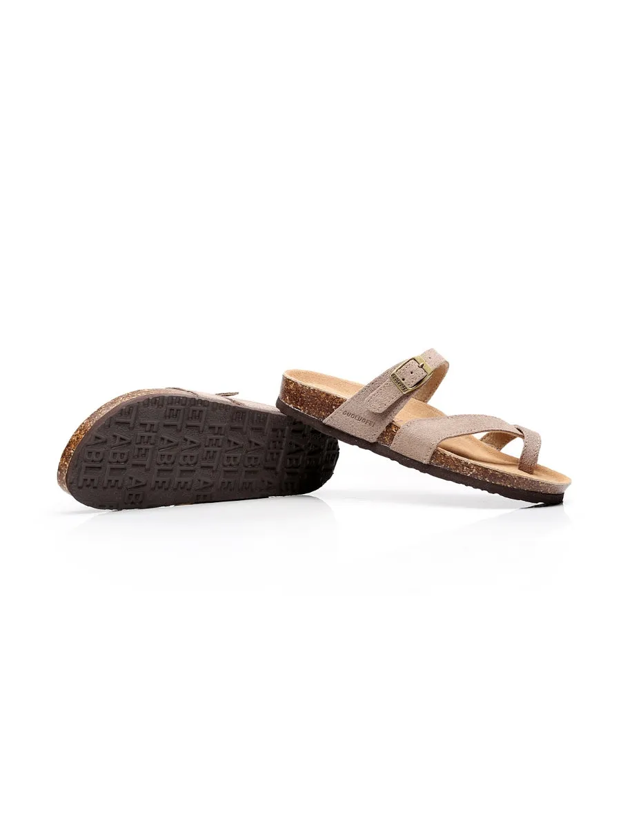 Latte Buckle-Accent Suede Upper Sandal