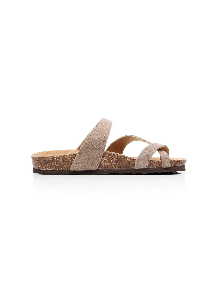Latte Buckle-Accent Suede Upper Sandal