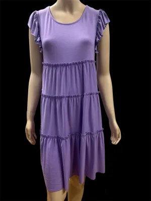 Lavender Ruffled Sleeve 3 Tiered Dress