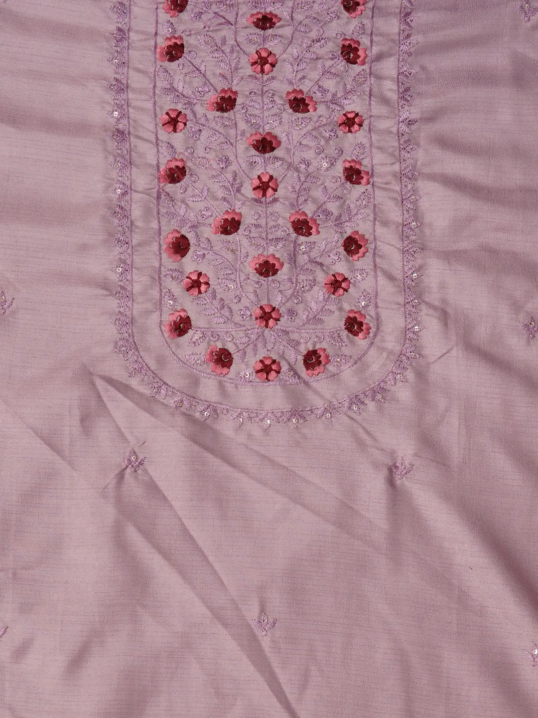 Lavender Unstitched Printed Pure Cotton Dress Material With Dupatta