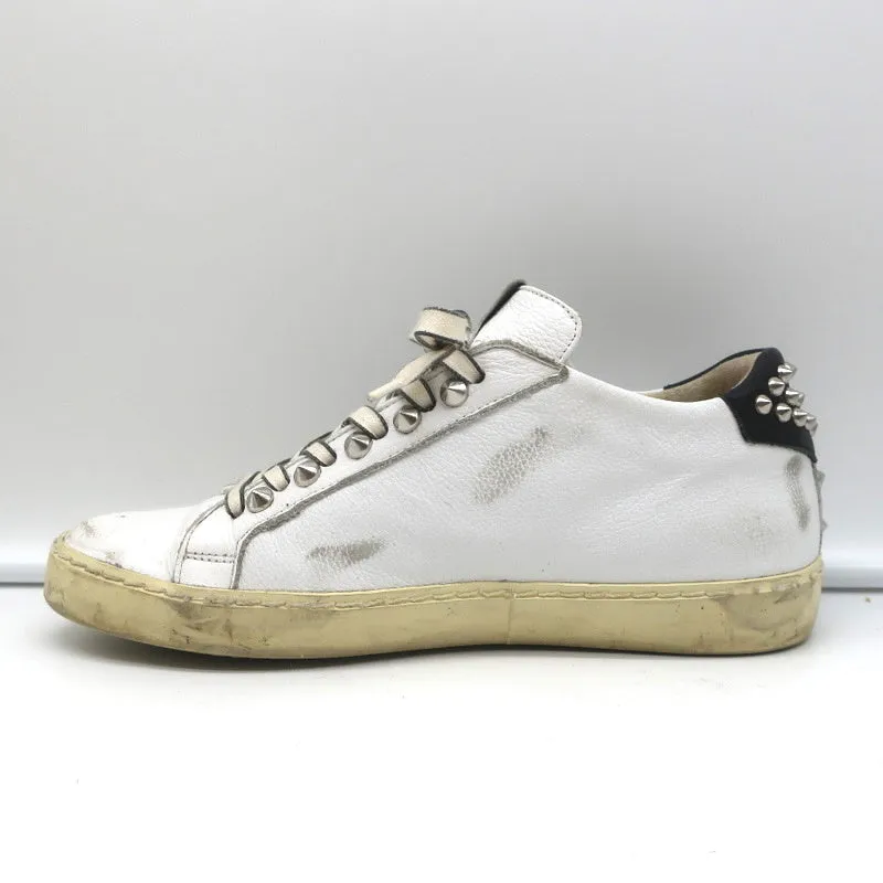 Leather Crown Iconic Stud Low Top Sneakers White & Black Leather Size 38