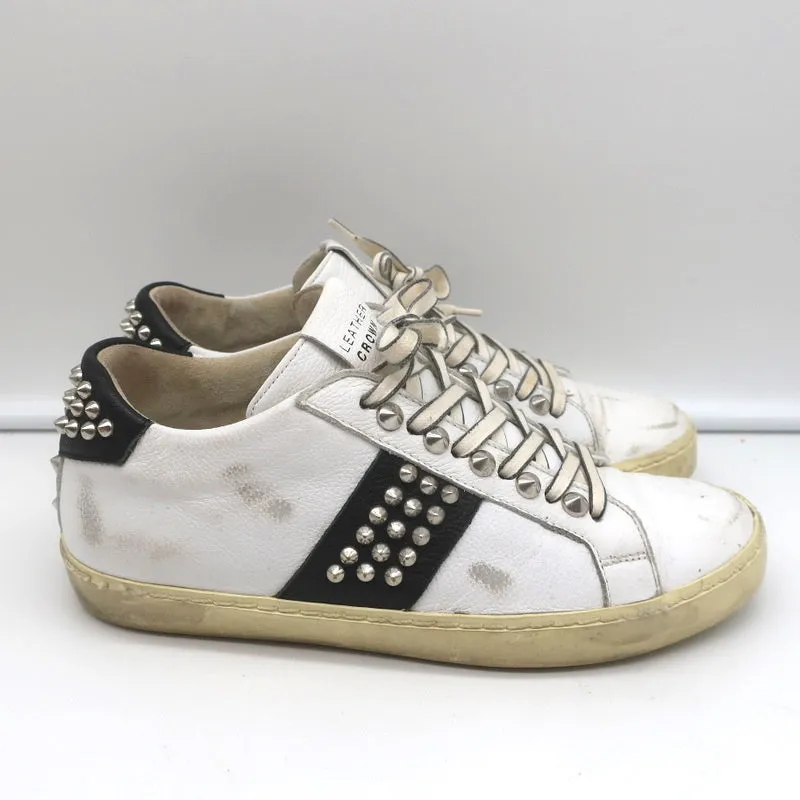 Leather Crown Iconic Stud Low Top Sneakers White & Black Leather Size 38