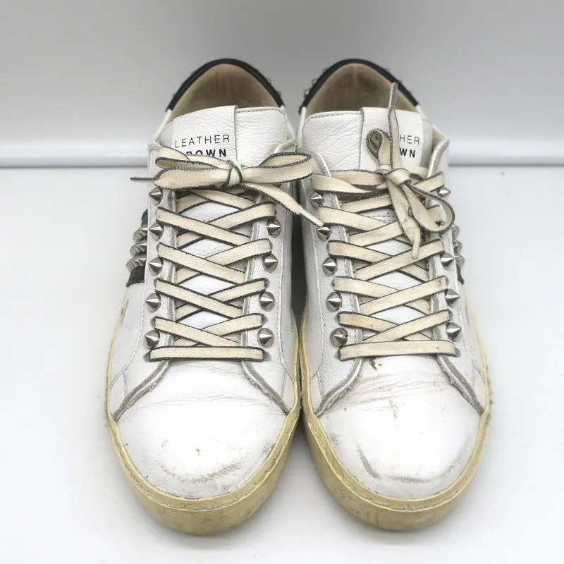 Leather Crown Iconic Stud Low Top Sneakers White & Black Leather Size 38