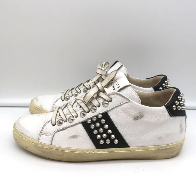 Leather Crown Iconic Stud Low Top Sneakers White & Black Leather Size 38