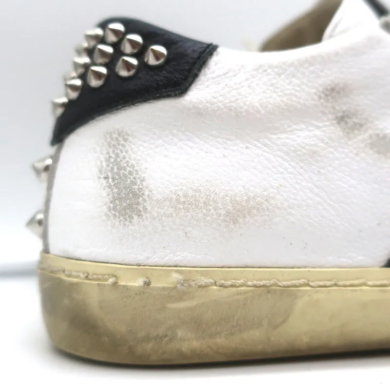 Leather Crown Iconic Stud Low Top Sneakers White & Black Leather Size 38