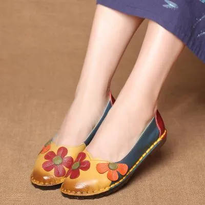Leather Shoes Women Flats Slip
