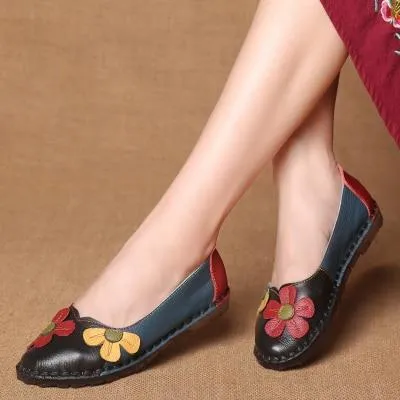 Leather Shoes Women Flats Slip