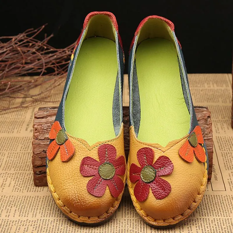 Leather Shoes Women Flats Slip