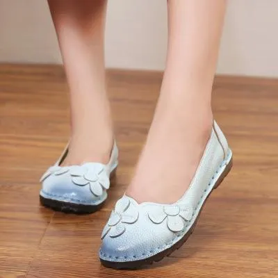 Leather Shoes Women Flats Slip