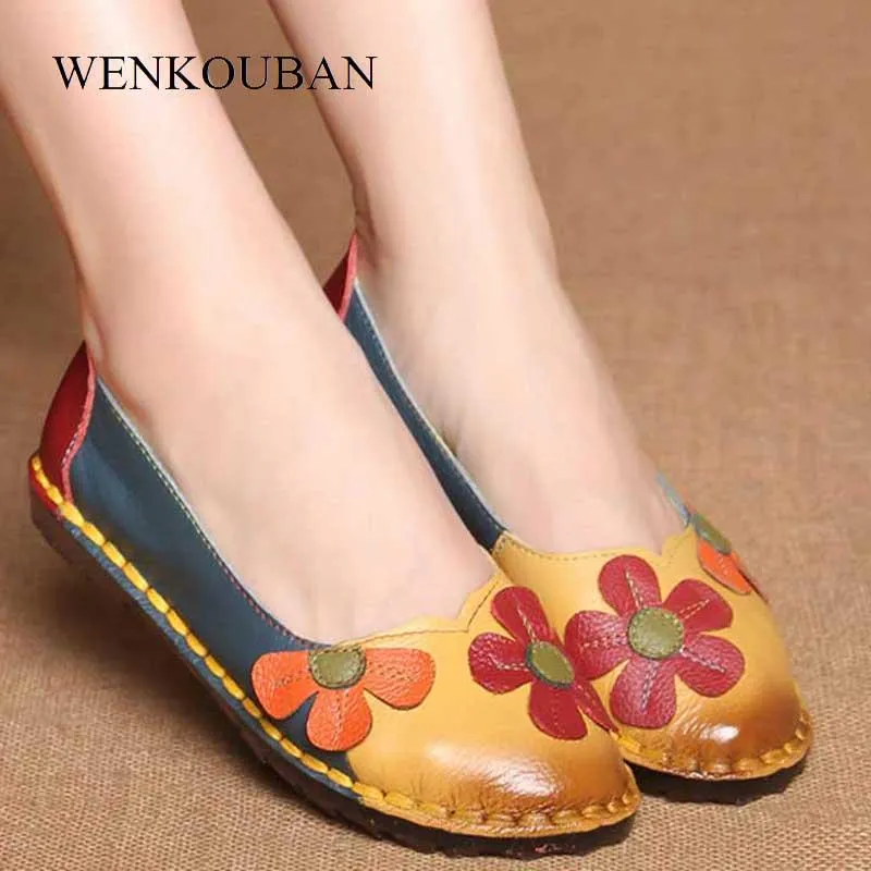Leather Shoes Women Flats Slip