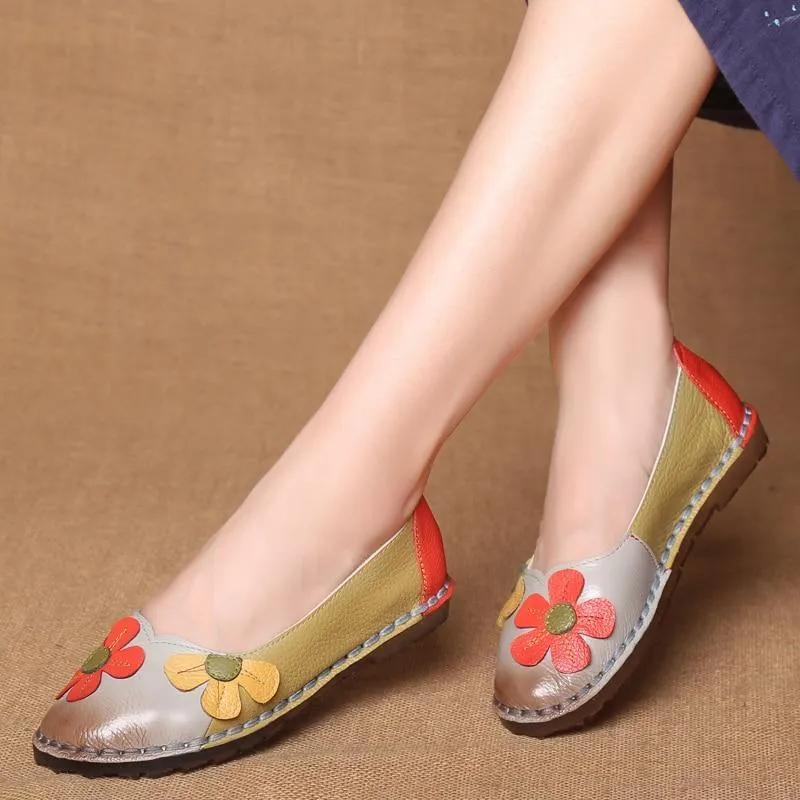Leather Shoes Women Flats Slip