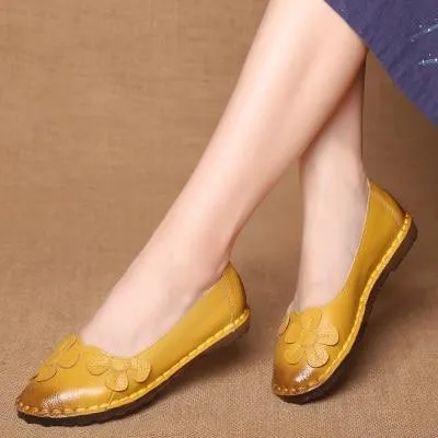 Leather Shoes Women Flats Slip