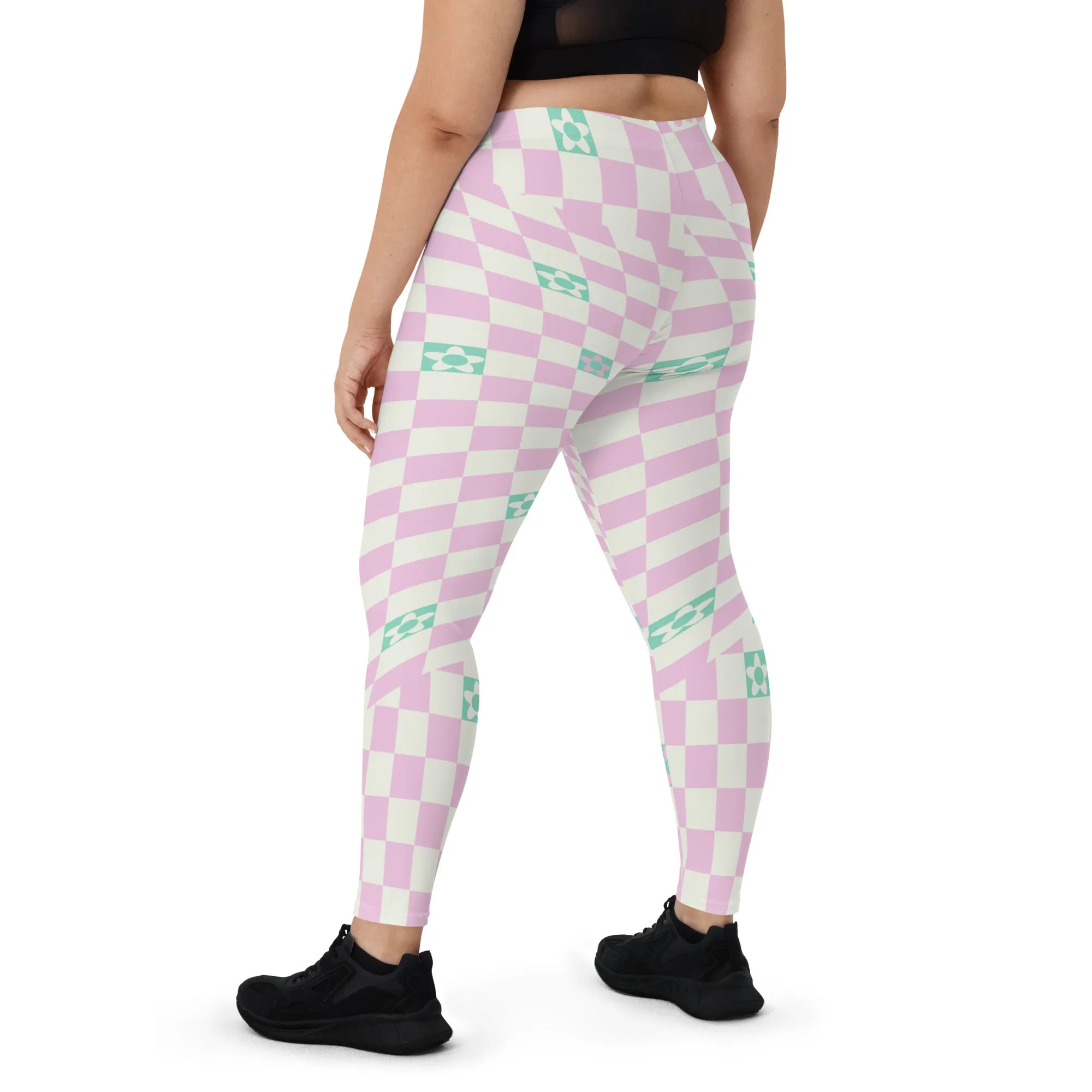 Leggings, Check Swirls Pink