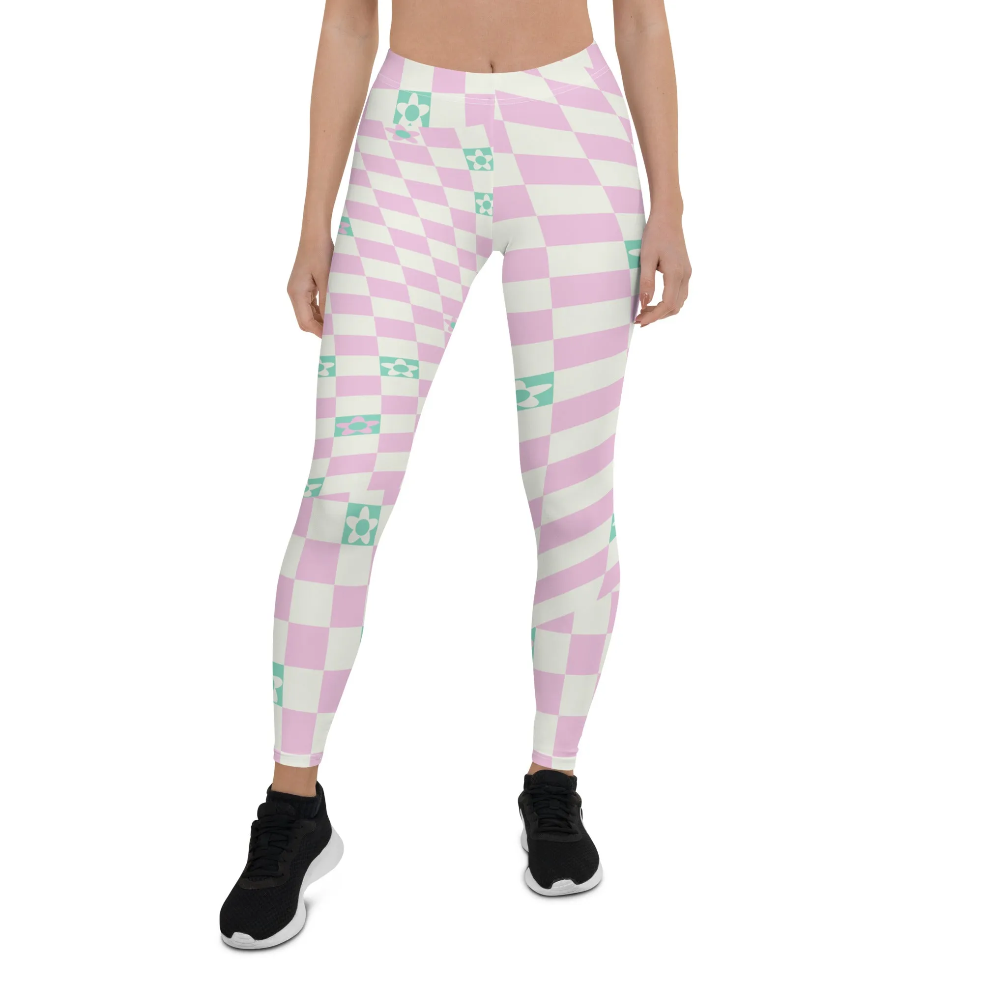 Leggings, Check Swirls Pink
