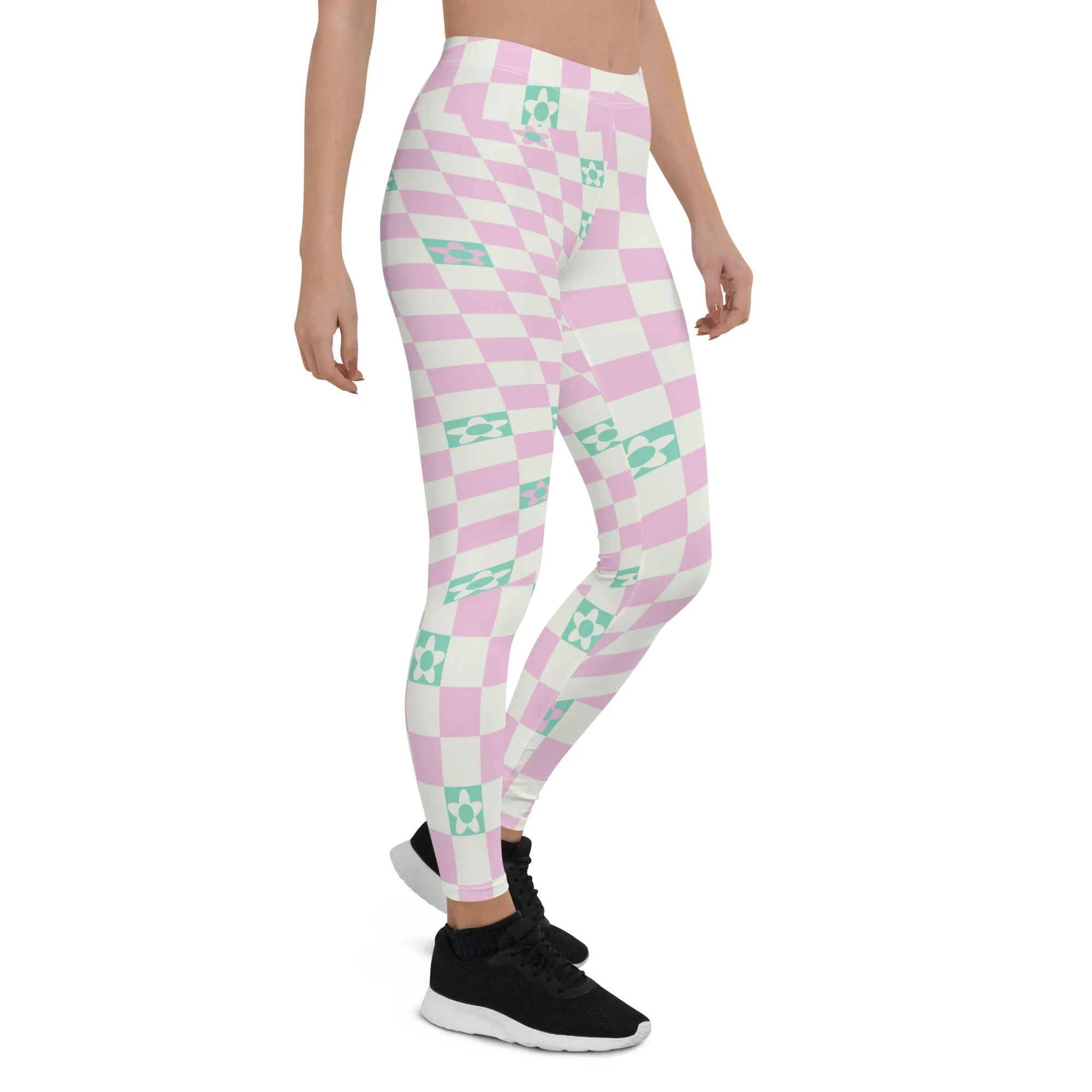 Leggings, Check Swirls Pink