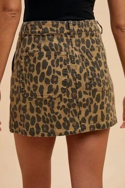 LEOPARD DENIM MINI SKIRT