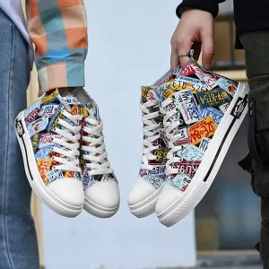 License Plate Graffiti Skateboard Shoes for Men and Women