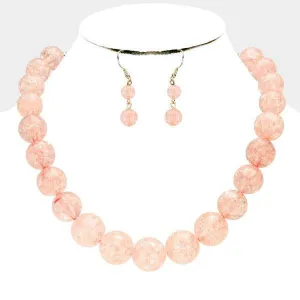 Light Orange Cracked Lucite Bead Ball Necklace & Earring Set