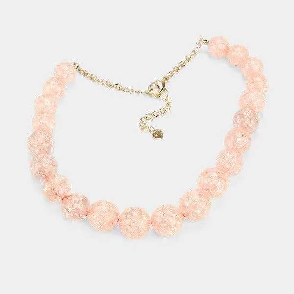 Light Orange Cracked Lucite Bead Ball Necklace & Earring Set