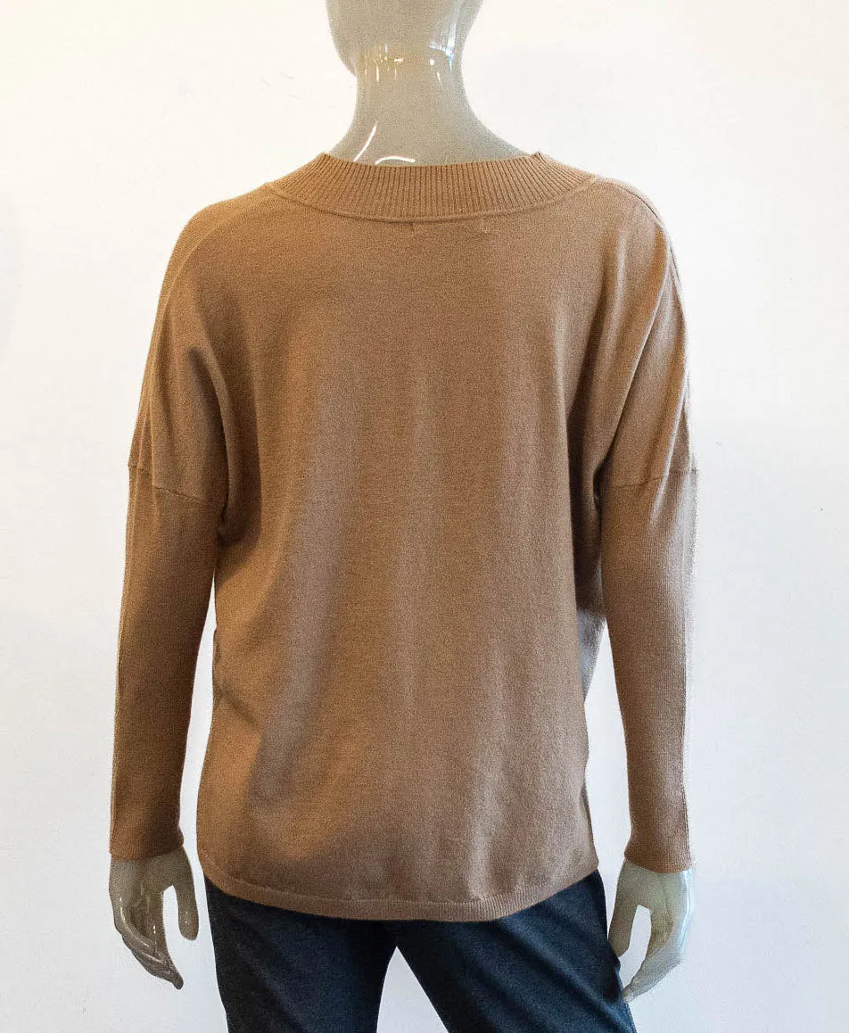 Lightweight Camel V-Neck Sweater