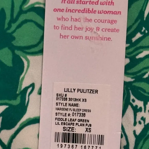 Lilly Pulitzer, NWT, MARGENE pajama sleep‎ fiddle leaf dress, green, size XS
