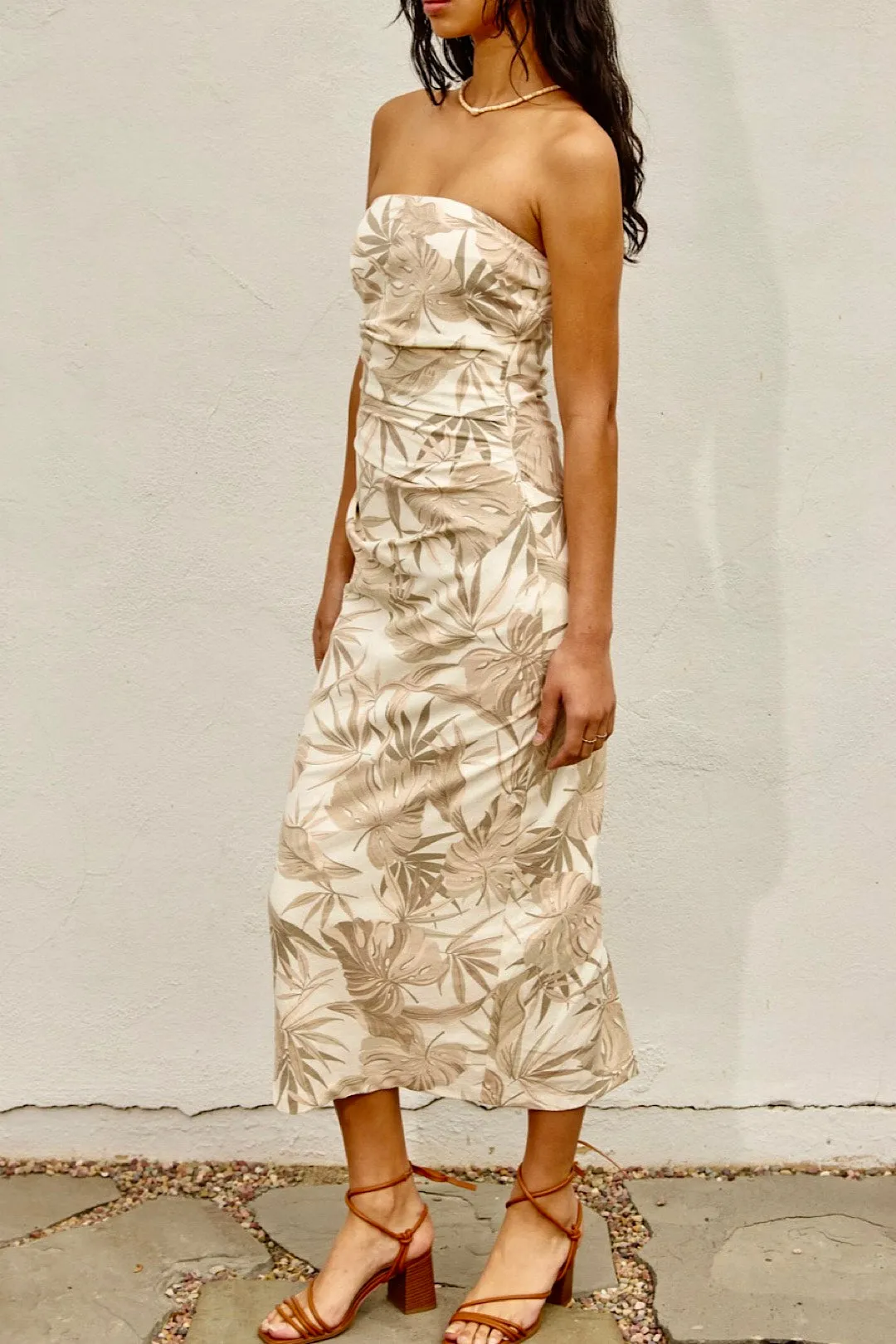 Linen Leaf Print Dress
