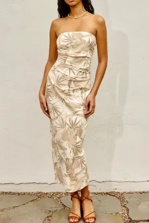 Linen Leaf Print Dress