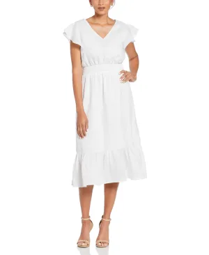 Linen V-Neck Ruffle Sleeve Maxi Dress
