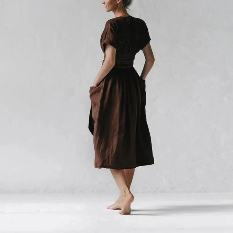 Linen Wrap Midi Dress | Breathable & Elegant | Timeless Chic