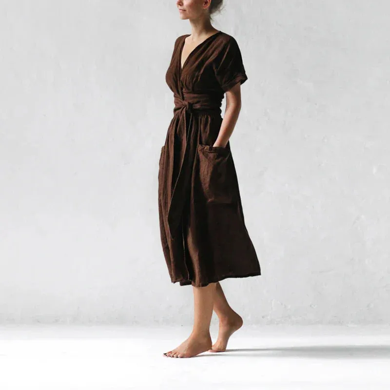 Linen Wrap Midi Dress | Breathable & Elegant | Timeless Chic