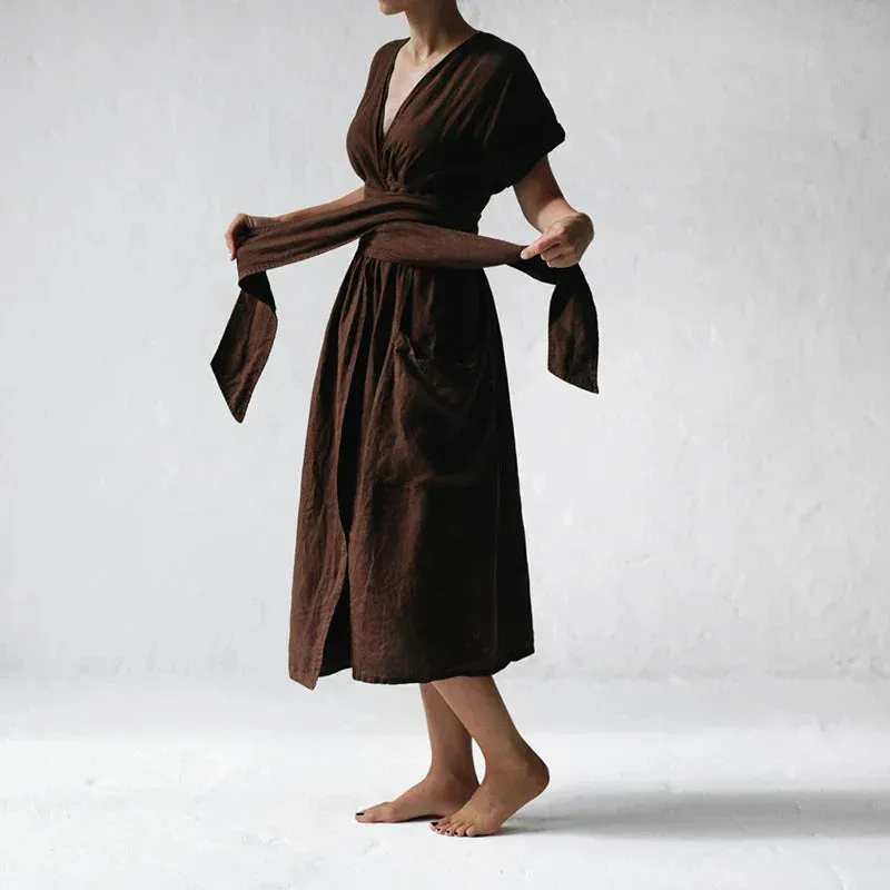 Linen Wrap Midi Dress | Breathable & Elegant | Timeless Chic
